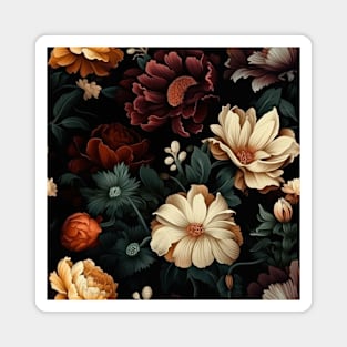 Dutch Nocturne: Luminous Floral Pastoral on Black Canvas Magnet