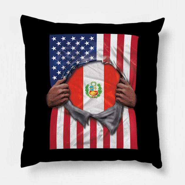 Peru Flag American Flag Ripped - Gift for Peruvian From Peru Pillow by Country Flags