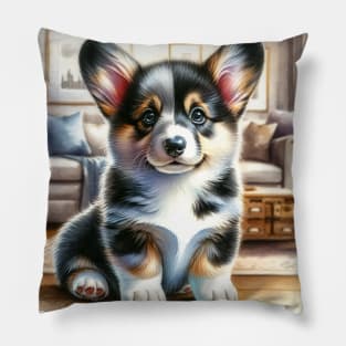 Watercolor Puppies Cardigan Welsh Corgi - Cute Puppy Pillow