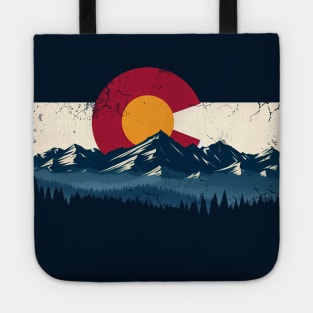 Colorado Flag Mountains Design Retro Distressed Tote