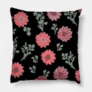 Dusty Pink Flowers on Black Horizontal Pillow