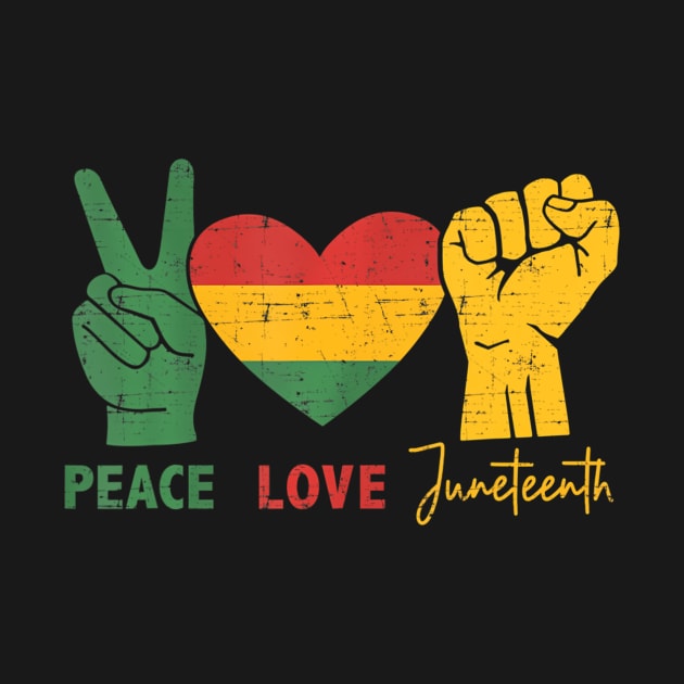 Peace Love Juneteenth with african flag heart and fist by mccloysitarh