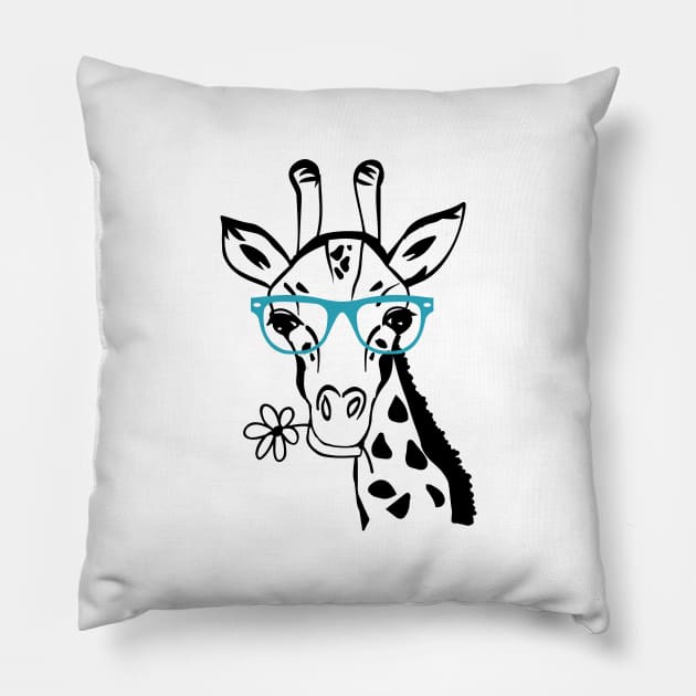 Giraffe Spirit Animal Trendy Funny Face With Glasses In Zoo Pillow by mangobanana