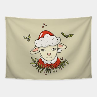 Christmas sheep in Santa's hat Tapestry