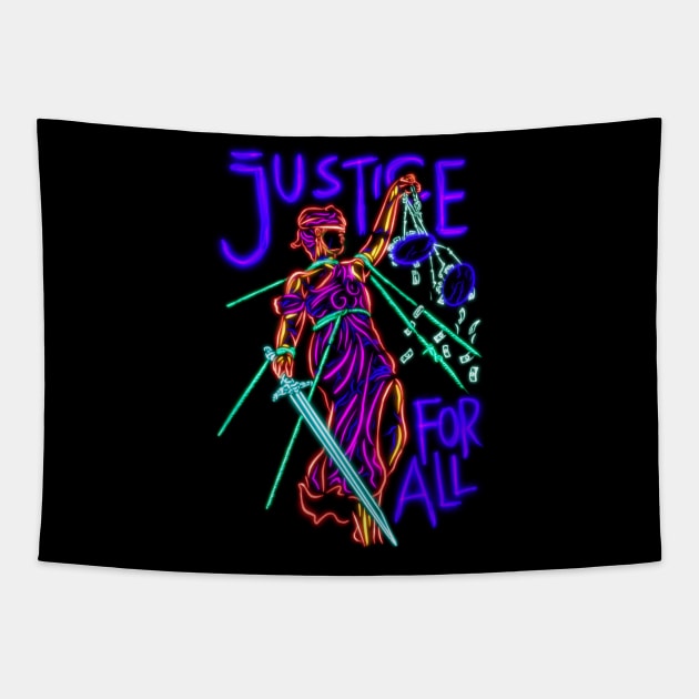 Justice for all neon popart Tapestry by BAJAJU