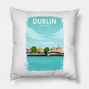 Dublin Ireland Minimal Retro Travel Poster Pillow