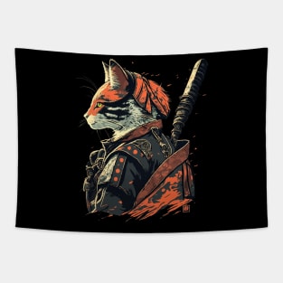 Japanese Cat Samurai Tapestry