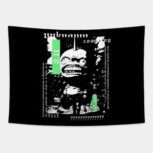 Green dwarf moustre with a horn in black and white | gothic | grunge | dark alternative clothing Tapestry