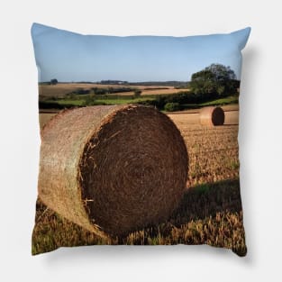 Round bales in evening light Pillow