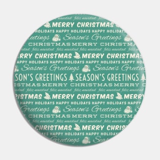 Retro Green and White Christmas Typography Pattern Pin