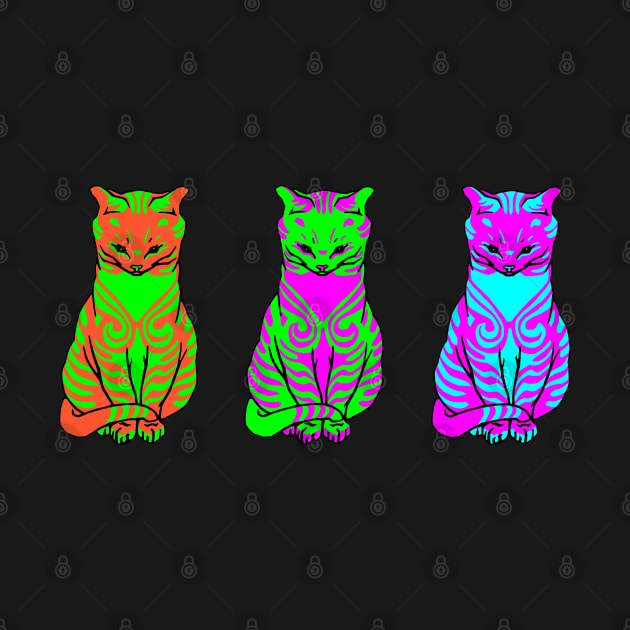 Classic Art Revisited: Three bright cats all in a row by Ofeefee