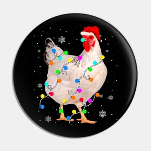 Chicken Christmas Lights Xmas Santa Hat Animals Lover Pin