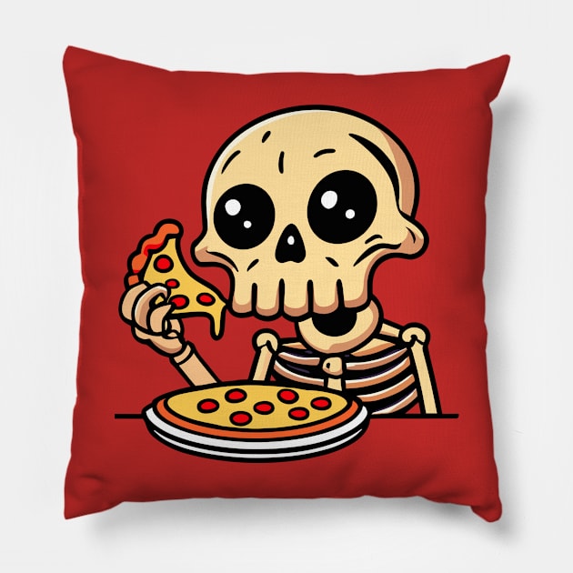 Skull Eating Pizza Cute Cartoon Pillow by Cute And Punny