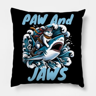 cat riding shark Pillow