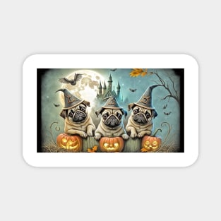 Pug Dogs Halloween Wizards & Witches Magnet