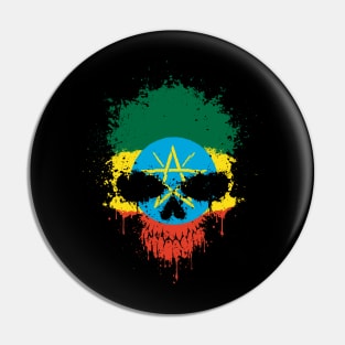 Chaotic Ethiopian Flag Splatter Skull Pin