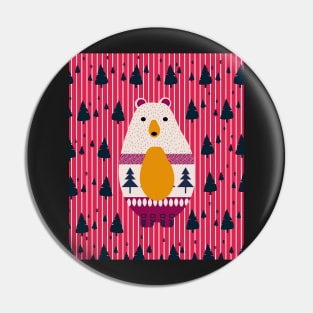 Bear, stripes and fir forest in pink Pin