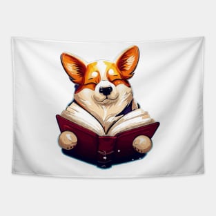 Corgi reading book Tapestry