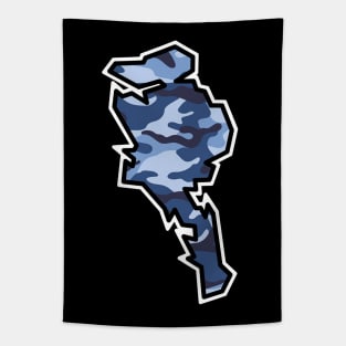 Quadra Island Silhouette in Blue Camouflage - Army Camo Pattern - Quadra Island Tapestry