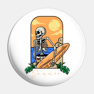 Summer Skeleton Surfer Pin