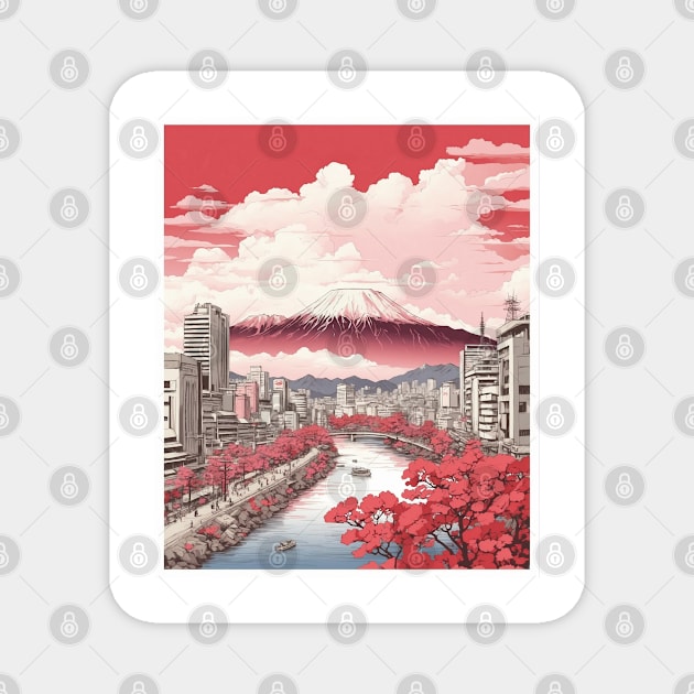 Hiroshima Japan Cherry Blossom Vintage Tourism Travel Poster Art Magnet by TravelersGems