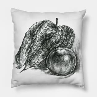 Black and White Physalis Peruviana (Cape Gooseberry) Pillow