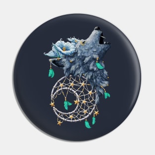 Dreamcatcher Moon Wolf Pin