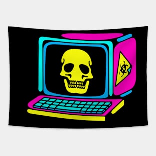 Skull computer neon hazard Tapestry