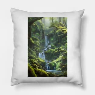 Waterfalls in a Greenish Forest Pillow