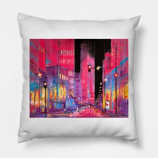 Neon Chicago At Night Pillow