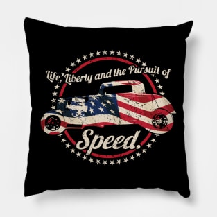 Life, Liberty and the Pursuit of Speed USA Flag Hot Rod Pillow