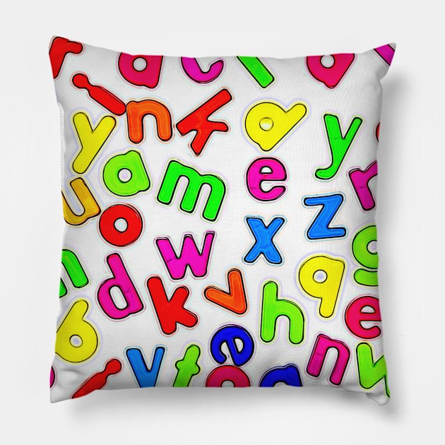 Jumbled up Multi Coloured Letters Pillow by Russell102