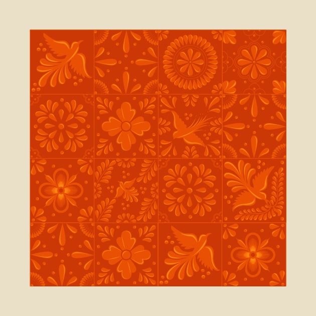 Mexican Orange Talavera Tile Pattern by Akbaly by Akbaly