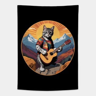 Cat Guitar Mountain Tapestry