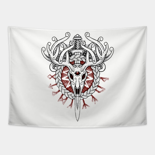 Deer viking skull Tapestry by BlackForge