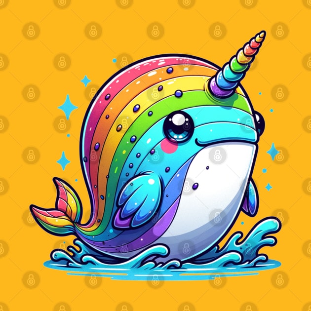 Rainbow Kawaii Narwhal by Maries Papier Bleu