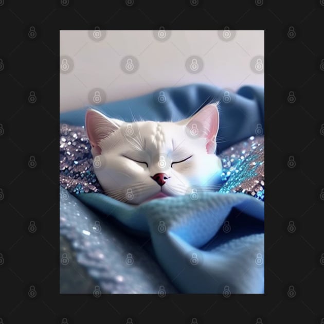 Sleepy White British Shorthair Cat by Enchanted Reverie