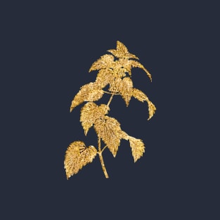 Vintage Gilded White Dead Nettle Plant Botanical Gold Leaf T-Shirt