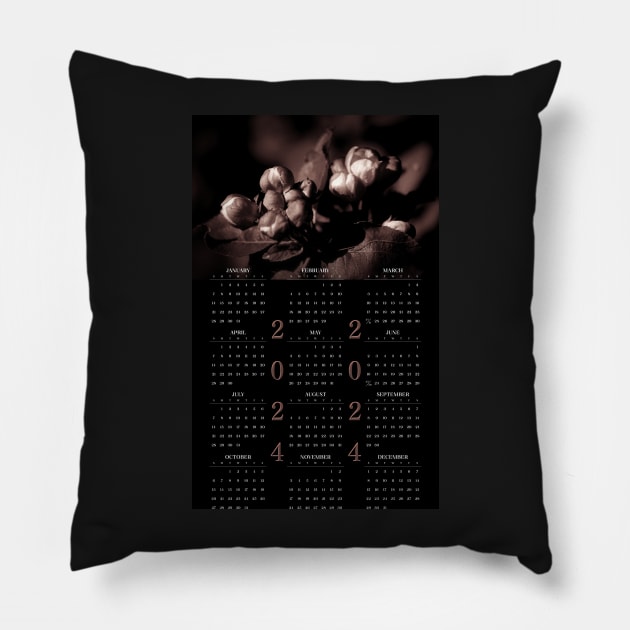 Apple Flower Buds ~ Sepia • 2024 Year-at-a-glance Calendar Pillow by photoclique