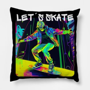 Lets Skate - Cool skater on the street - Graffiti Style 4 Pillow