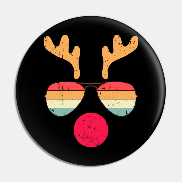 Cool Reindeer Face With Retro Sunglasses Funny Christmas Pin by Etopix