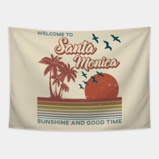 Santa Monica Beach - Santa Monica Beach Retro Sunset Tapestry