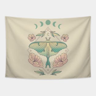 Fairycore Floral Butterfly Moth Moon Phases Tapestry