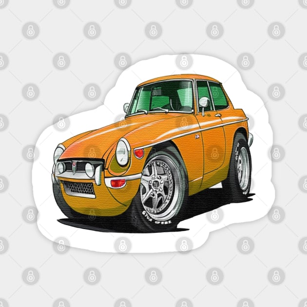 cartoon drawings of MGB GT orange Magnet by JnS Merch Store