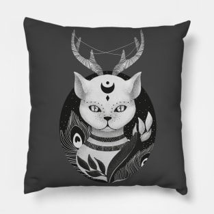 Occult Cat, Black and white Pillow