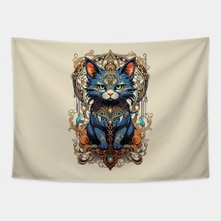 Cute Black Kitten retro vintage design Tapestry