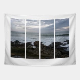 Atlantic coast. Rough sea and big waves on the rocks. Cloudy winter afternoon. Tapestry