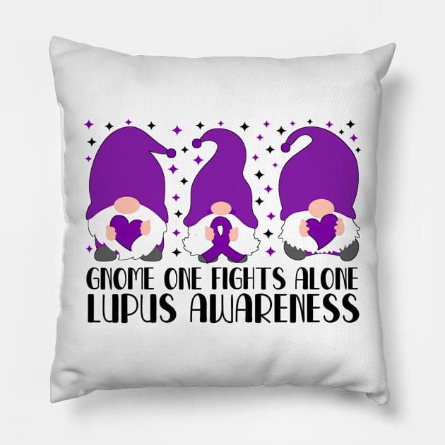 Gnome One Fights Alone Lupus Awareness Pillow by Geek-Down-Apparel