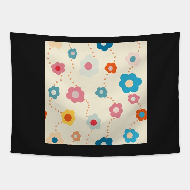 Colourful  Vintage Daisy Repeat Pattern Tapestry by NattyDesigns