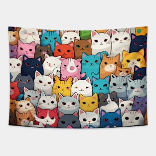 Furry Cuteness: 101 Kawaii Cats in Pastel Paradise Tapestry